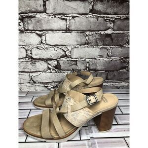 Johnston & Murphy Kayla Taupe Leather Heel Strappy Sandals Women’s Sz 9M US/40EU